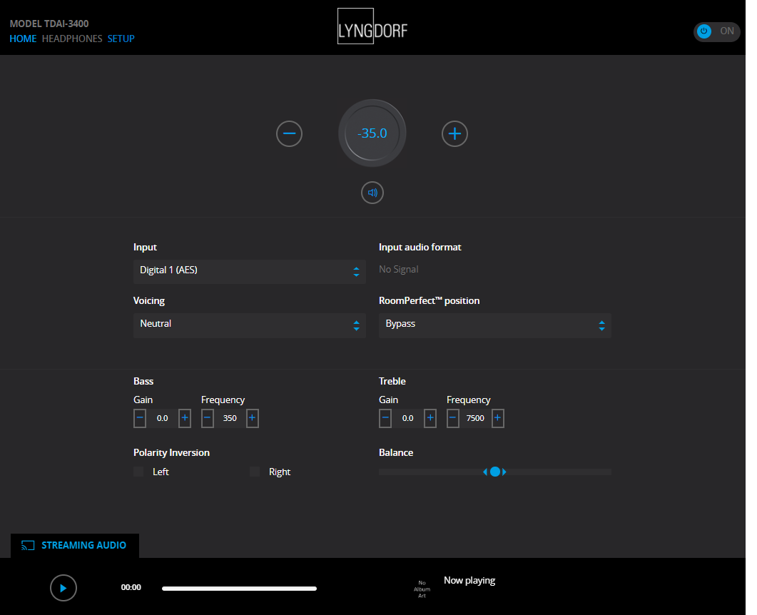 Lyngdorf Web UI Home