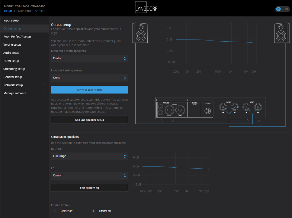 Lyngdorf Web UI Setup Output