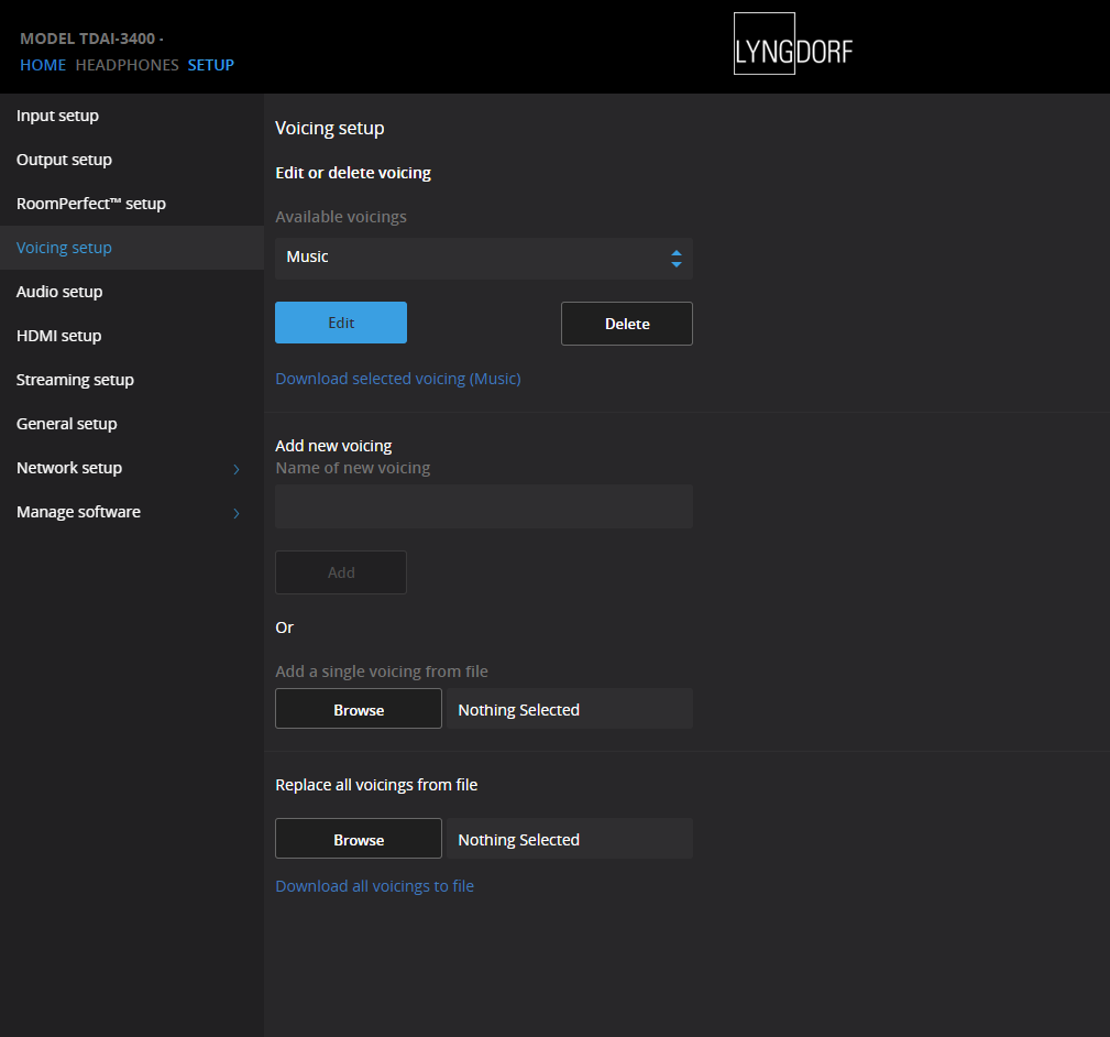 Lyngdorf Web UI Setup Voicing